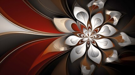 Illustration of a bold beautiful fractal flower in red, gray and white