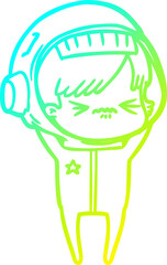 cold gradient line drawing cartoon astronaut woman