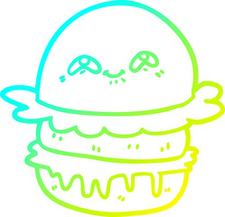 cold gradient line drawing cartoon fast food burger