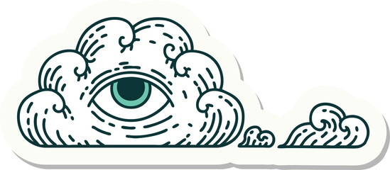 tattoo style sticker of an all seeing eye cloud - obrazy, fototapety, plakaty