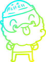 cold gradient line drawing man with beard sticking out tongue