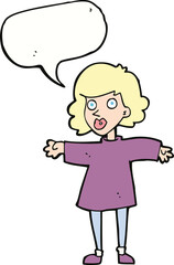 cartoon nervous woman with speech bubble