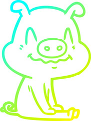 cold gradient line drawing nervous cartoon pig sitting