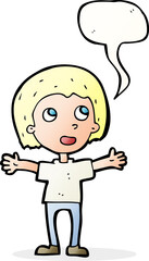 cartoon happy person with speech bubble