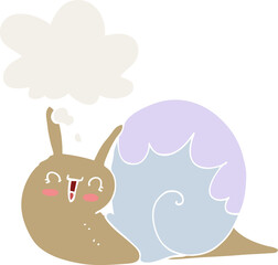cute cartoon snail and thought bubble in retro style