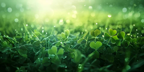 Foto op Canvas Green background with three leaved shamrock lucky Celtic Charm Shamrock Leaves Delight Background moscow saint patricks Lush Luck Green Border Delight Background Beautiful nature   © Muhammad