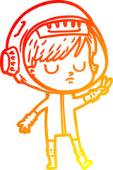 warm gradient line drawing cartoon astronaut woman