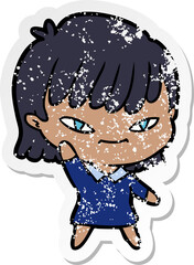 distressed sticker of a cartoon woman