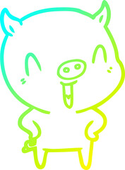 cold gradient line drawing happy cartoon pig