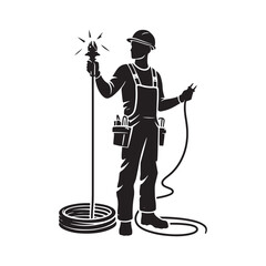 Voltage Virtuoso: Vector Electrician Silhouette - Illuminating Spaces with Expertise and Precision in Elegant Form. Electrician Illustration.