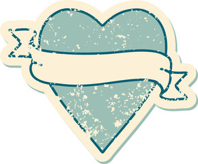 distressed sticker tattoo style icon of a heart and banner