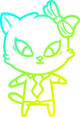cold gradient line drawing cartoon cat