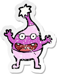 retro distressed sticker of a cartoon funny creature