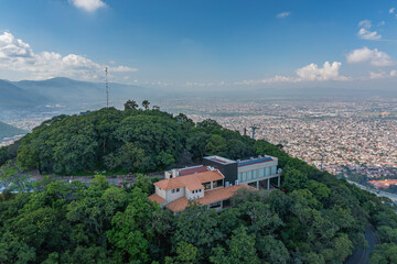 Fototapeta na wymiar Aerial view of San Bernardo Hill with the city of Salta behind.