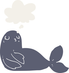 cartoon seal and thought bubble in retro style