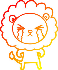 warm gradient line drawing cartoon crying lion