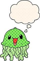 cartoon jellyfish and thought bubble in comic book style