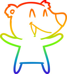 rainbow gradient line drawing laughing bear cartoon