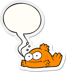 funny cartoon goldfish and speech bubble sticker