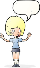 cartoon woman explaining her point with speech bubble