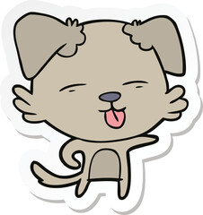 sticker of a cartoon dog sticking out tongue