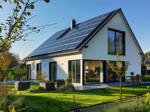 Un maison passive et bio climatique avec panneaux solaire et &eacute;olienne.