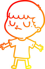 warm gradient line drawing cartoon grumpy boy