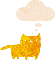 cartoon cat and thought bubble in retro textured style