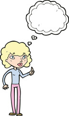 cartoon woman giving thumbs up symbol with thought bubble