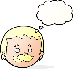 cartoon man with mustache with thought bubble
