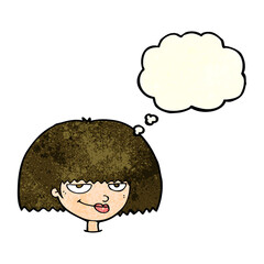 cartoon mean female face with thought bubble