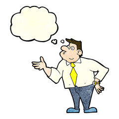 cartoon businessman asking question with thought bubble