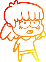 warm gradient line drawing cartoon tired woman