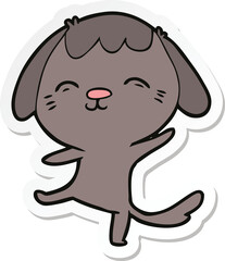 sticker of a happy cartoon dancing dog