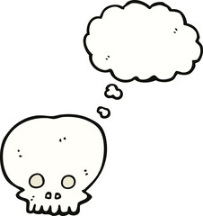 cartoon spooky skull symbol with thought bubble