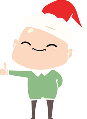 happy flat color illustration of a bald man wearing santa hat
