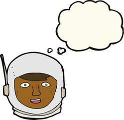 cartoon astronaut head with thought bubble