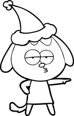 line drawing of a bored dog wearing santa hat