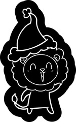 laughing lion cartoon icon of a wearing santa hat