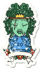 half orc barbarian character with natural 20 dice roll illustration