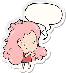 cute cartoon girl and speech bubble sticker