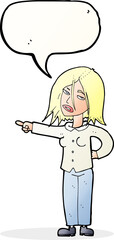 cartoon woman pointing with speech bubble