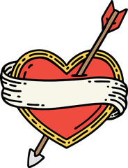 traditional tattoo of an arrow heart and banner