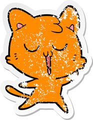 distressed sticker of a cartoon cat singing