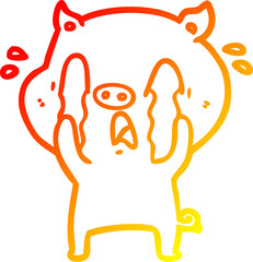 warm gradient line drawing crying pig cartoon
