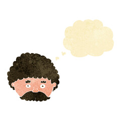 cartoon man with mustache with thought bubble