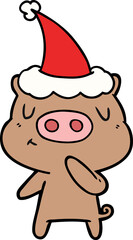 Fototapeta premium line drawing of a content pig wearing santa hat
