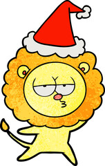 textured cartoon of a bored lion wearing santa hat