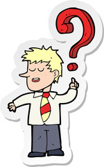 sticker of a cartoon school boy with question