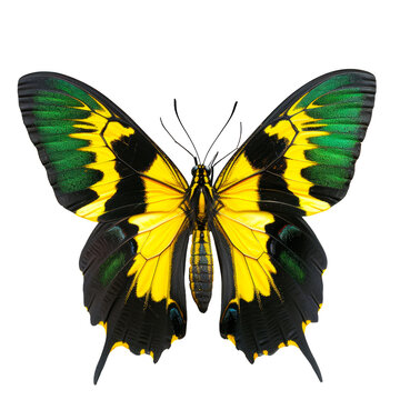 A butterfly with green and yellow wings Isolated on transparent background, PNG